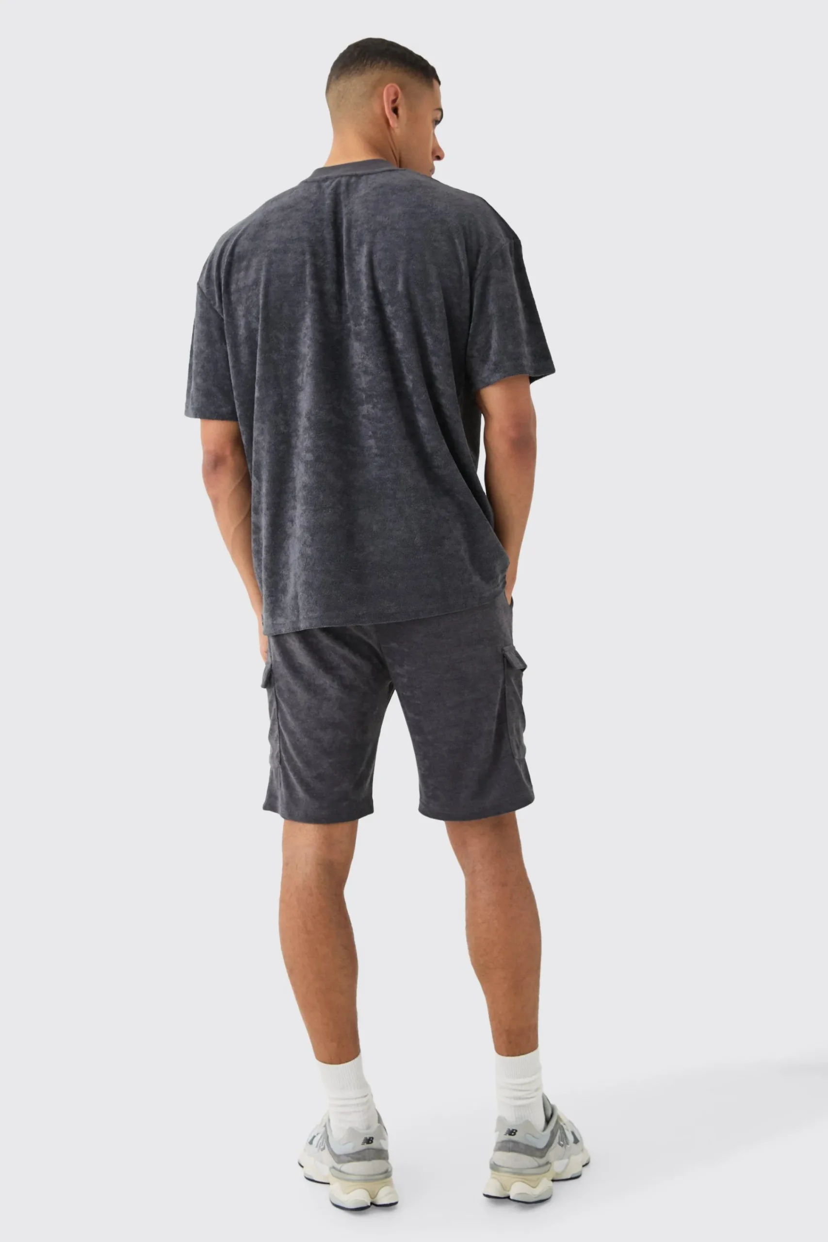 boohooMAN Oversized Extended Neck Towelling T-shirt & Cargo Shorts | UK| Shorts|Sets & Co-Ords