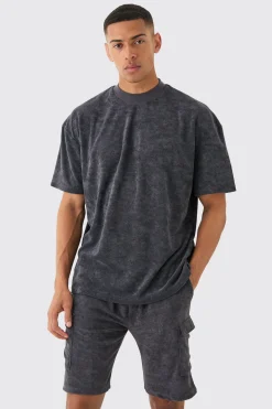 boohooMAN Oversized Extended Neck Towelling T-shirt & Cargo Shorts | UK| Shorts|Sets & Co-Ords