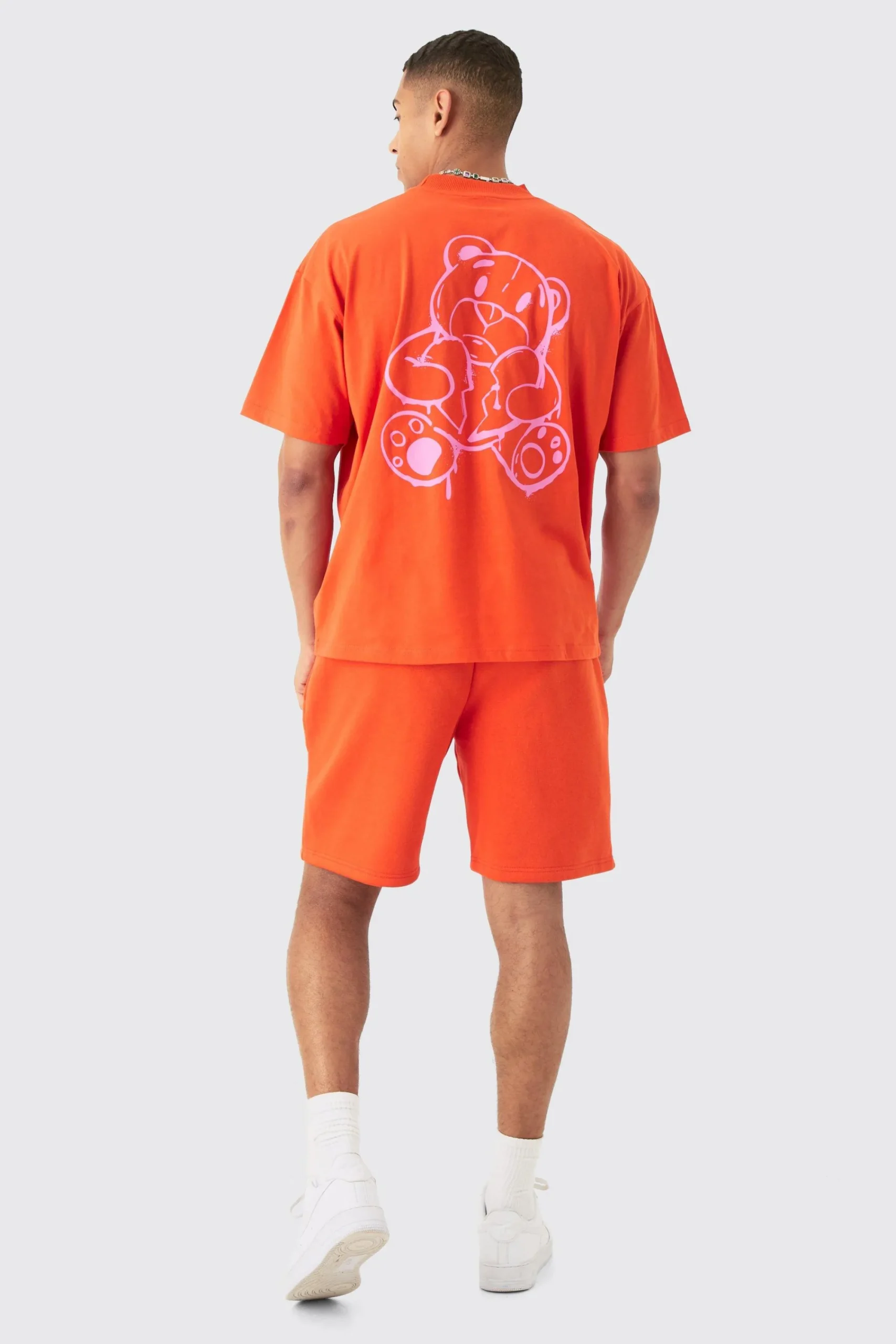 Oversized Extended Neck Teddy Homme Print T-shirt | UK^boohooMAN Discount