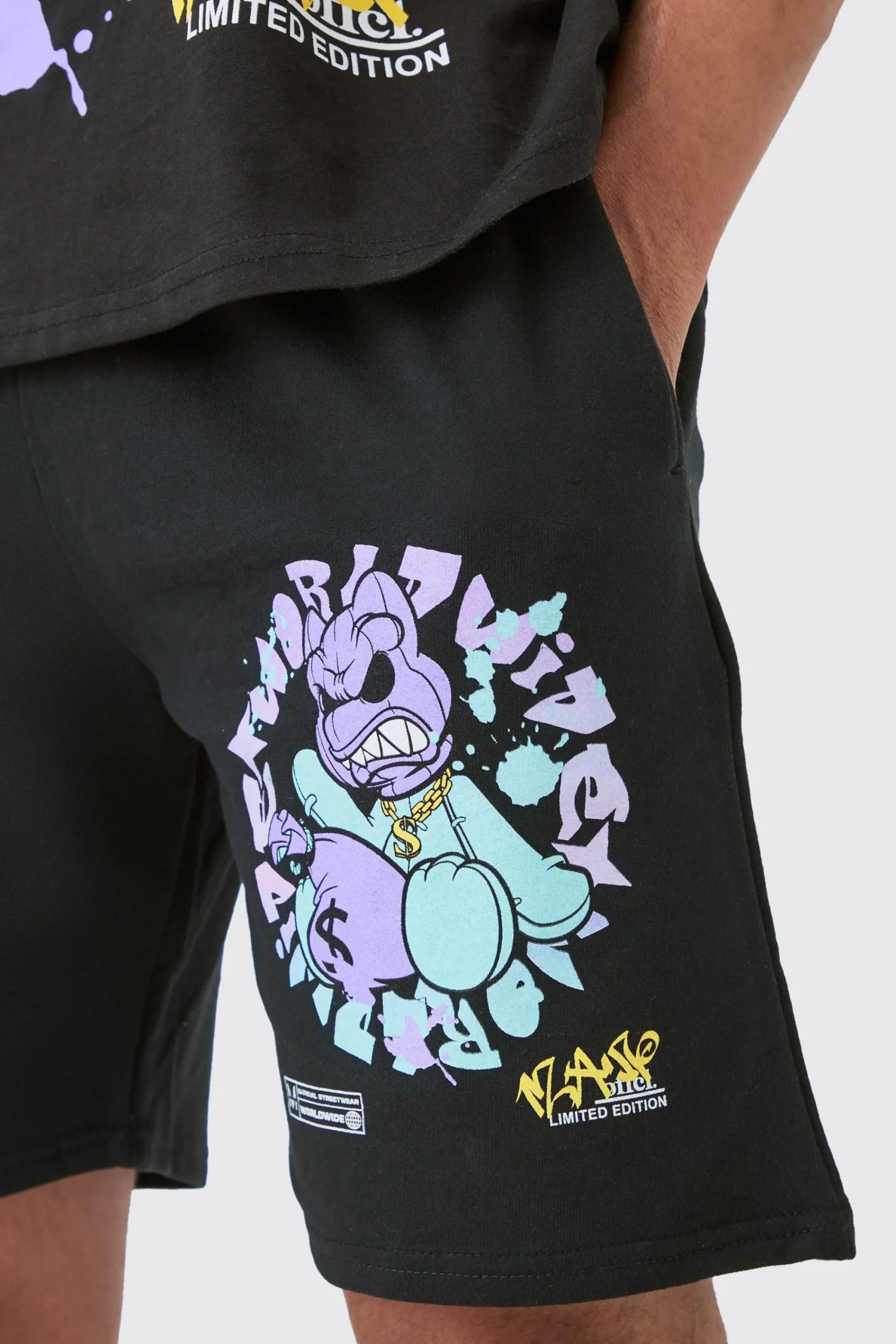 boohooMAN Oversized Extended Neck Teddy Large Graphic Shorts Set | UK| Sets & Co-Ords|Tracksuits