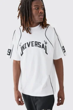 Oversized Extended Neck Universal Graphic T-shirt | UK^boohooMAN Clearance