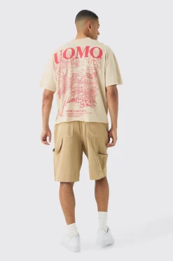 Oversized Extended Neck Uomo Landscape Back Print Raw Hem T-Shirt | UK^boohooMAN Clearance