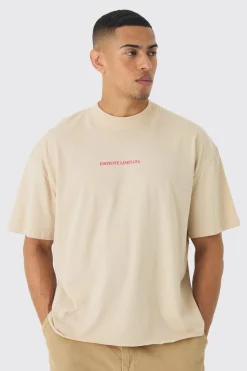 Oversized Extended Neck Uomo Landscape Back Print Raw Hem T-Shirt | UK^boohooMAN Clearance