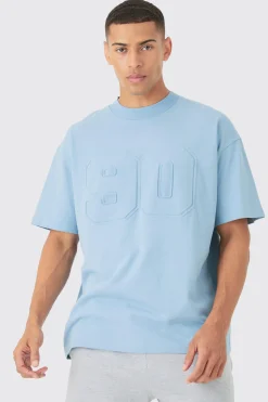 Oversized Extended Neck Varsity Embossed T-shirt | UK^boohooMAN
