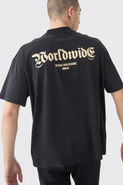 Oversized Extended Neck Worldwide Print T-shirt | UK^boohooMAN Sale