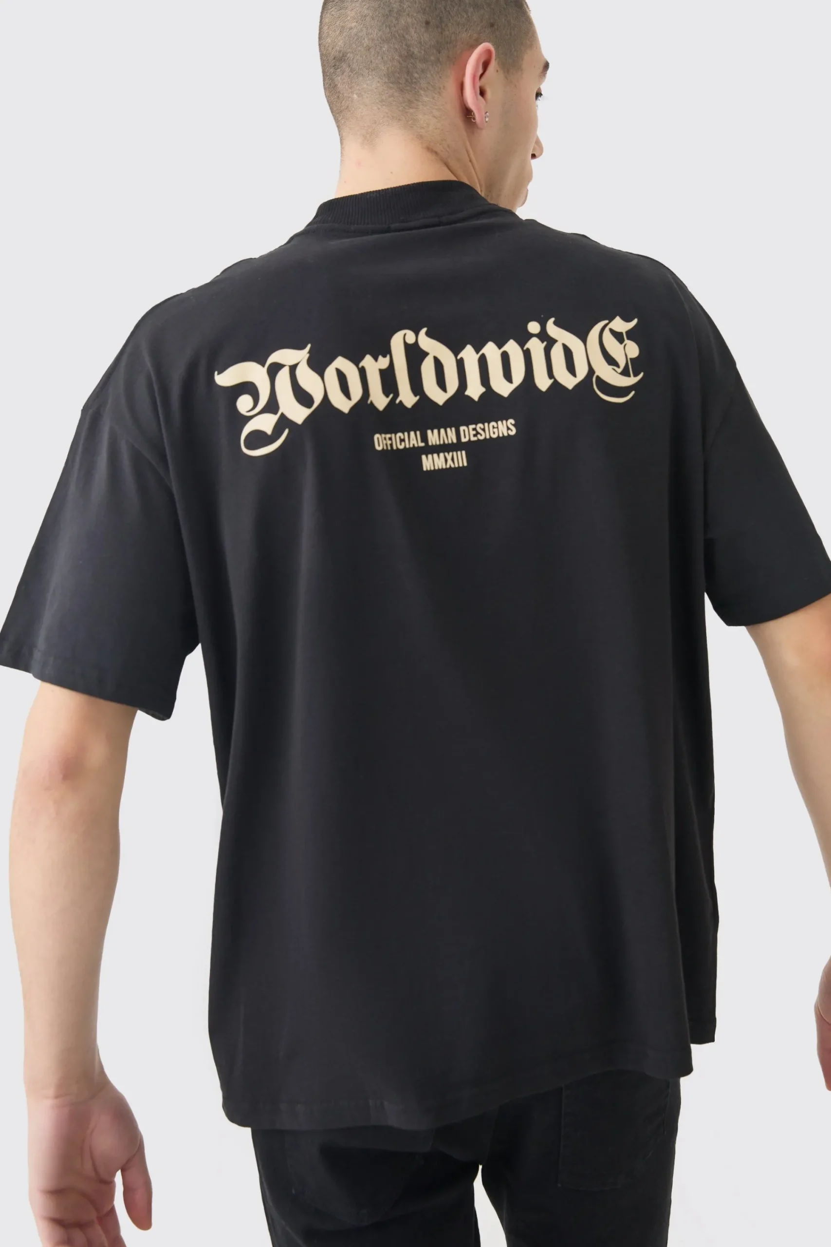 Oversized Extended Neck Worldwide Print T-shirt | UK^boohooMAN Sale