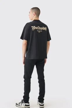Oversized Extended Neck Worldwide Print T-shirt | UK^boohooMAN Sale
