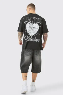 Oversized Extended Neck Web Heart Back Print T-shirt | UK^boohooMAN