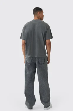 Oversized Extended Neck Washed Major Print T-Shirt | UK^boohooMAN Outlet