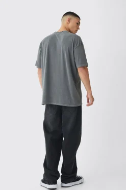 Oversized Extended Neck Wash Statue Print Distressed T-Shirt | UK^boohooMAN New