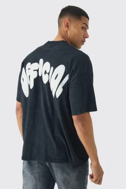 Oversized Extended Neck Wash Official Puff Print T-Shirt | UK^boohooMAN Discount