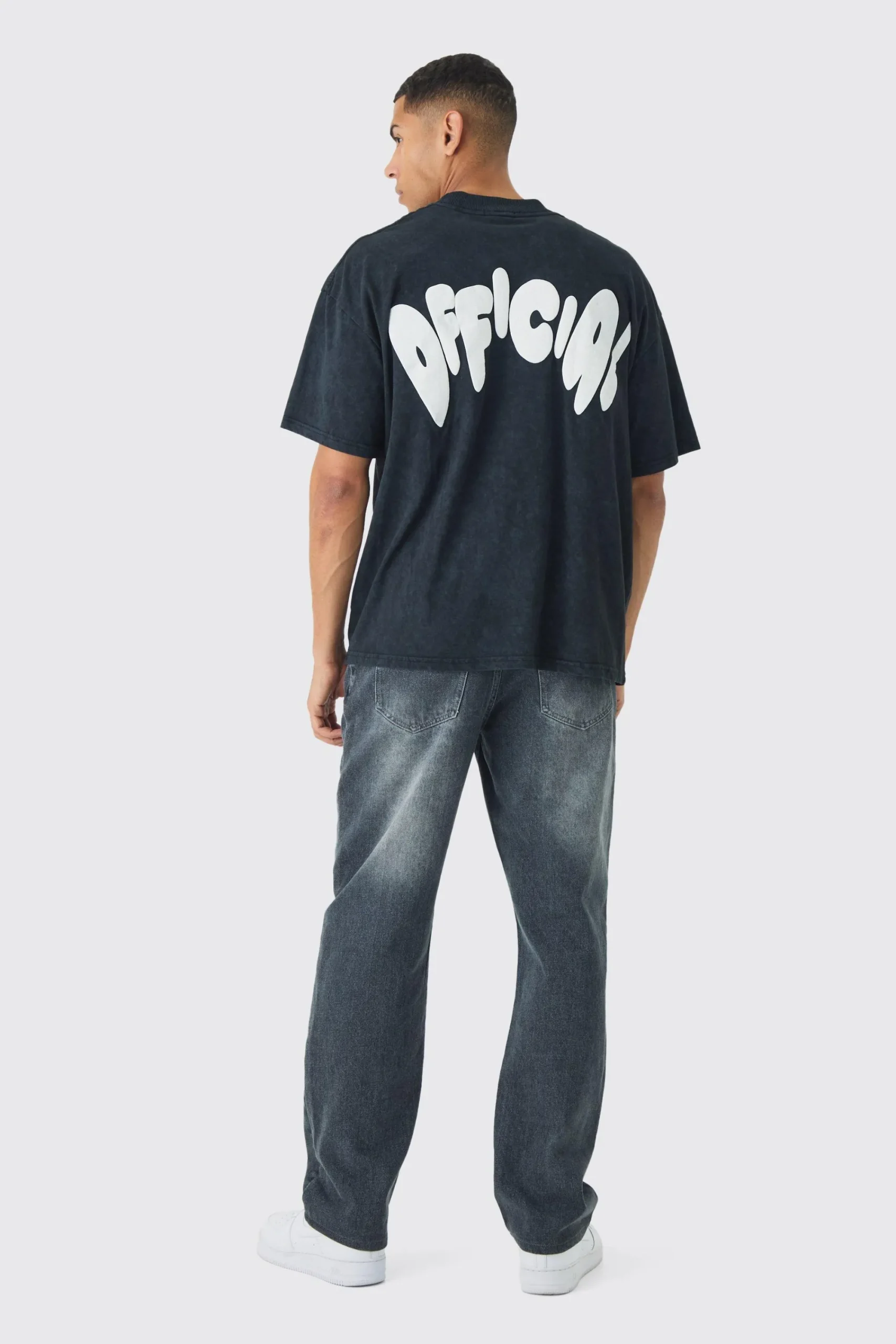 Oversized Extended Neck Wash Official Puff Print T-Shirt | UK^boohooMAN Discount