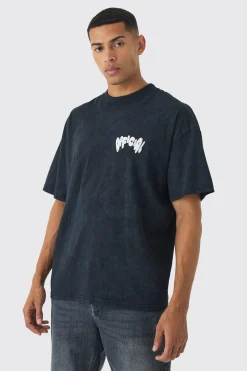 Oversized Extended Neck Wash Official Puff Print T-Shirt | UK^boohooMAN Discount