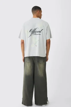 Oversized Extended Neck Washed Dove Back Print T-Shirt | UK^boohooMAN Hot