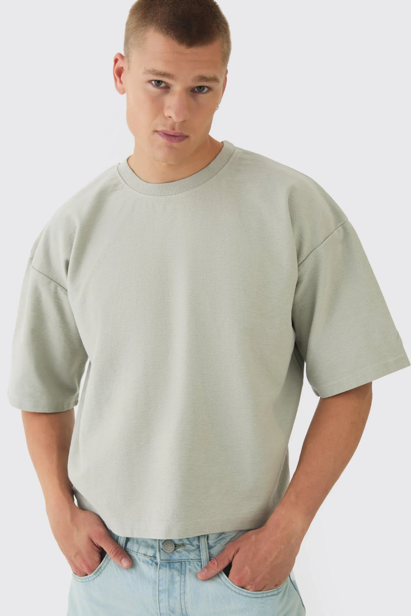 Oversized Extra Boxy Half Sleeve Reverse Loopback T-shirt | UK^boohooMAN Online