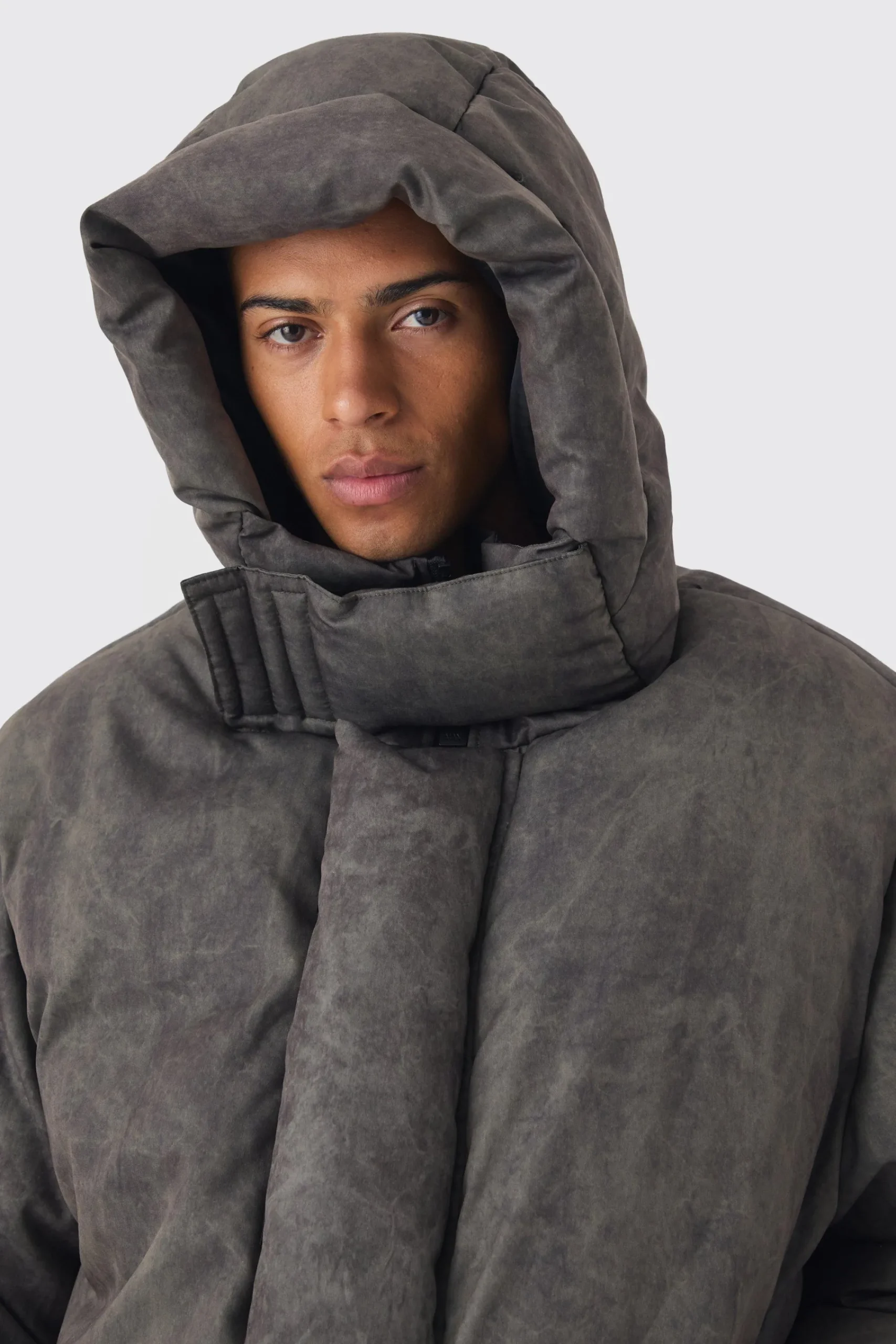 boohooMAN Oversized Extreme Padded Washed Hooded Puffer Coat In | UK| Coats & Jackets