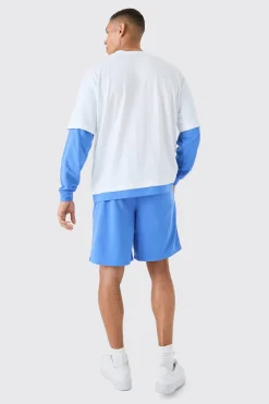 boohooMAN Oversized Faux Layer T-shirt And Mesh Short Set | UK| Sets & Co-Ords|Tracksuits