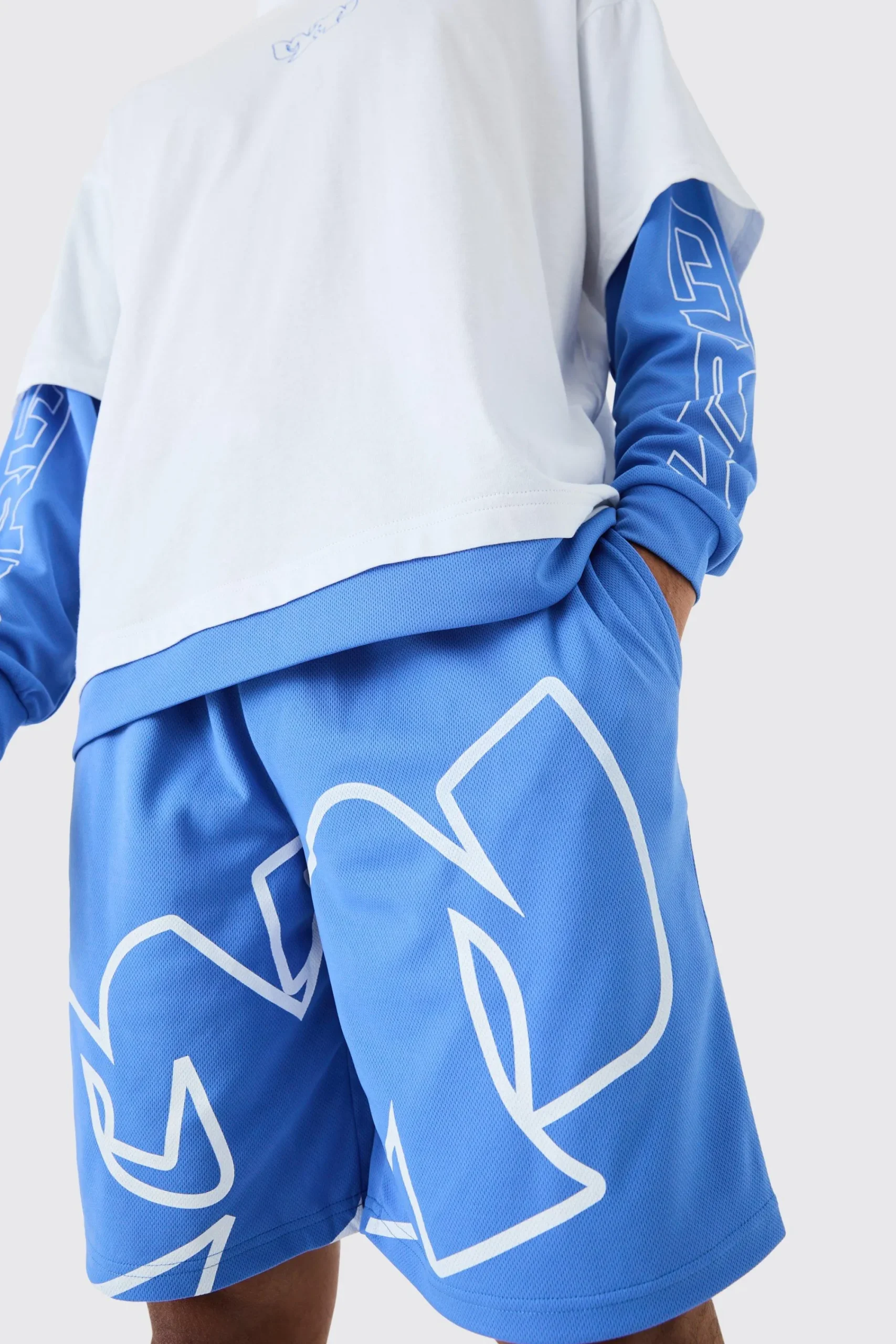 boohooMAN Oversized Faux Layer T-shirt And Mesh Short Set | UK| Sets & Co-Ords|Tracksuits