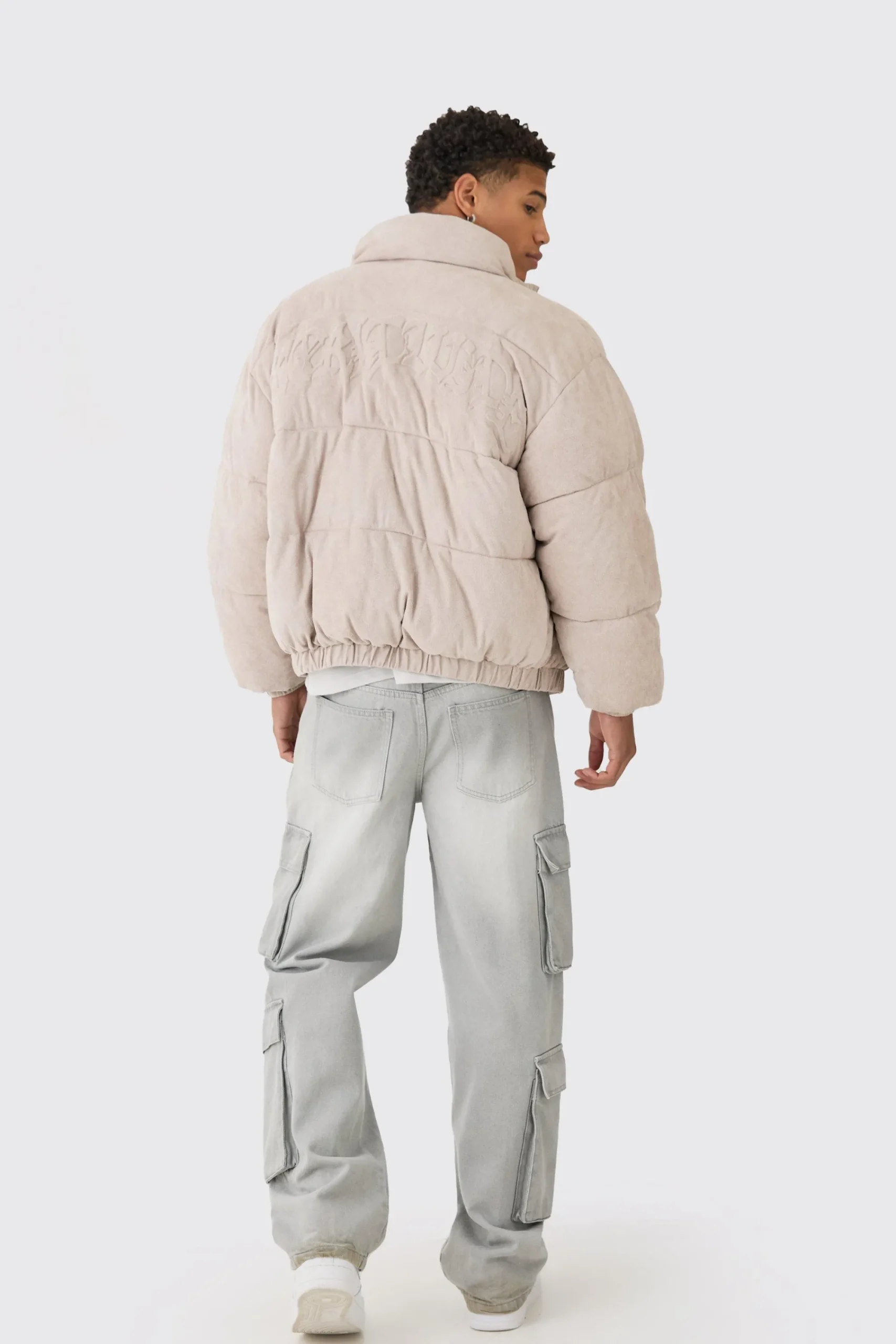 boohooMAN Oversized Faux Suede Worldwide Funnel Neck Puffer In | UK| Coats & Jackets