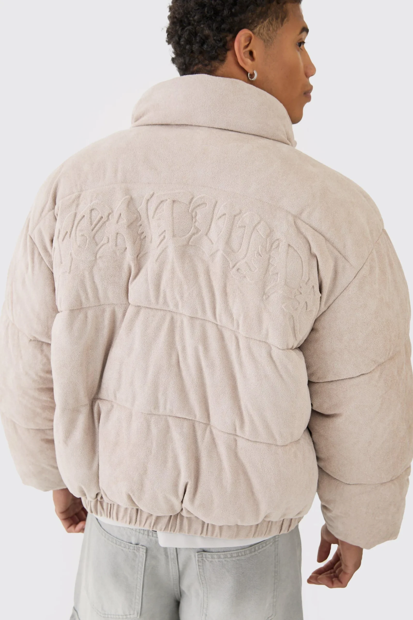 boohooMAN Oversized Faux Suede Worldwide Funnel Neck Puffer In | UK| Coats & Jackets