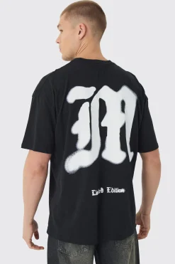 Oversized Fit Spray M Print T-shirt | UK^boohooMAN New