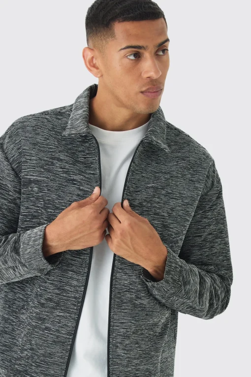 boohooMAN Oversized Fit Zip Through Textured Shirt | UK| Shirts
