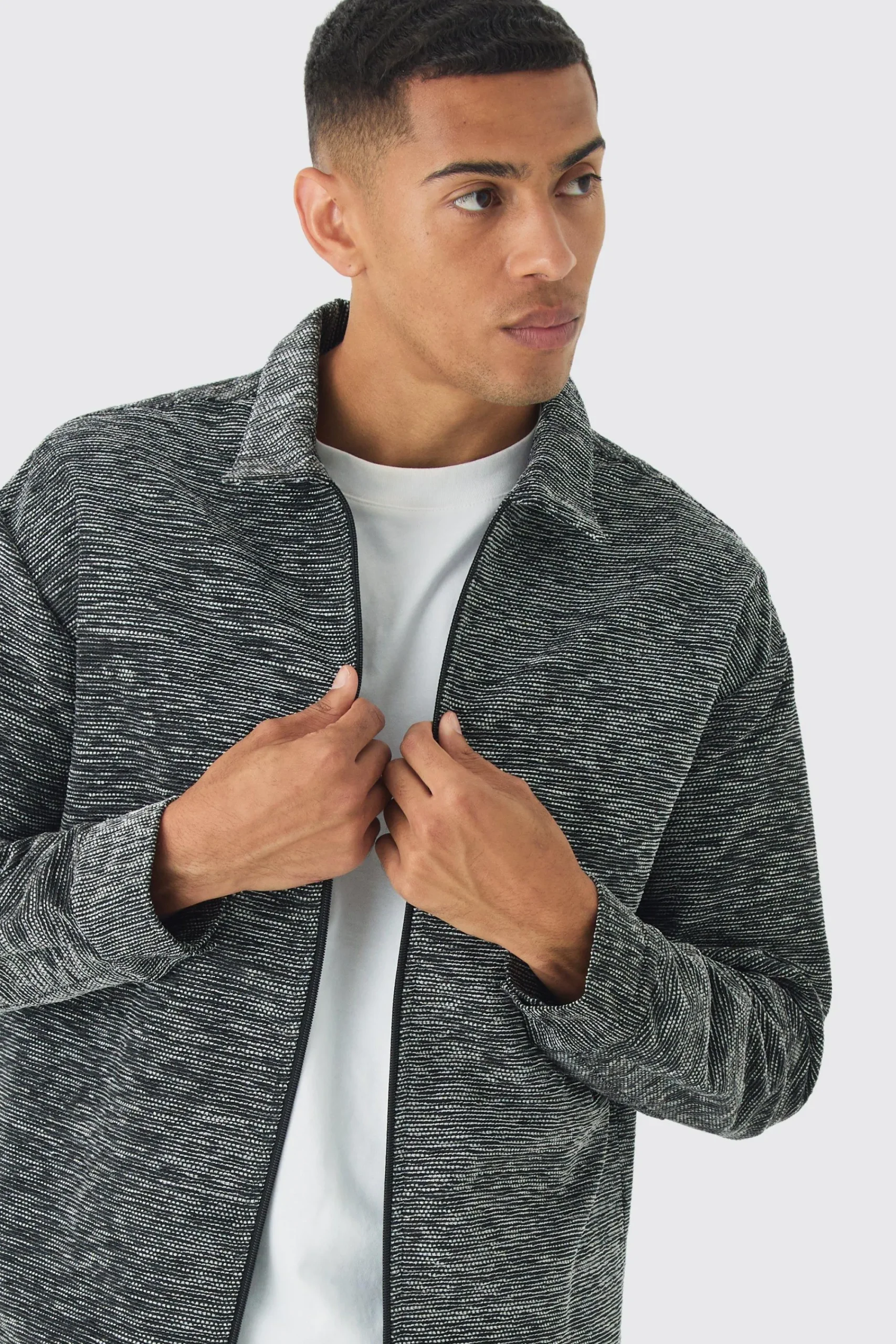 boohooMAN Oversized Fit Zip Through Textured Shirt | UK| Shirts