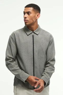 boohooMAN Oversized Fit Zip Through Herringbone Shirt | UK| Shirts