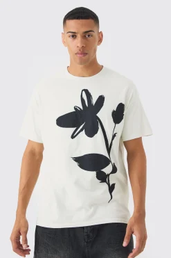 Oversized Floral Drawing Print Wash T-shirt | UK^boohooMAN Discount