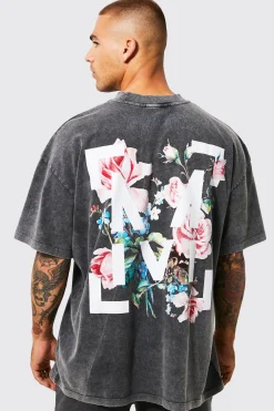 Oversized Floral Graphic Acid Wash T-shirt | UK^boohooMAN Clearance