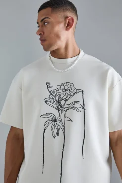 Oversized Floral Line Drawing Scuba T-shirt | UK^boohooMAN Online