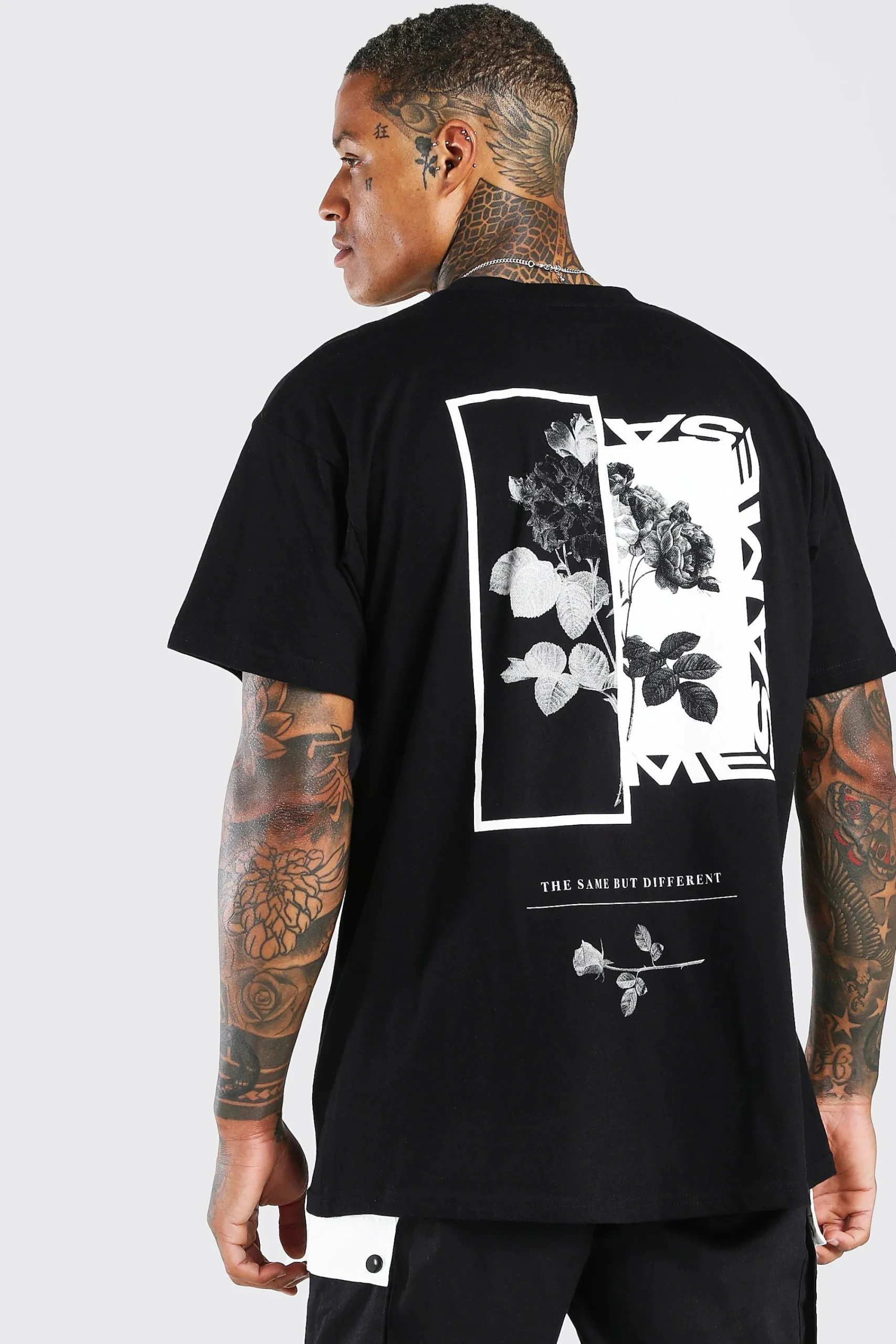 Oversized Floral Photo Back Print T-Shirt | UK^boohooMAN Clearance