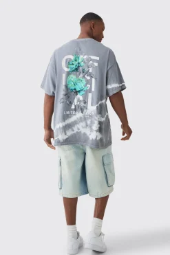 Oversized Floral Print Acid Wash T-shirt | UK^boohooMAN Discount