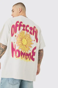 Oversized Floral Puff Back Print Wash T-shirt | UK^boohooMAN Clearance