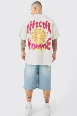 Oversized Floral Puff Back Print Wash T-shirt | UK^boohooMAN Clearance