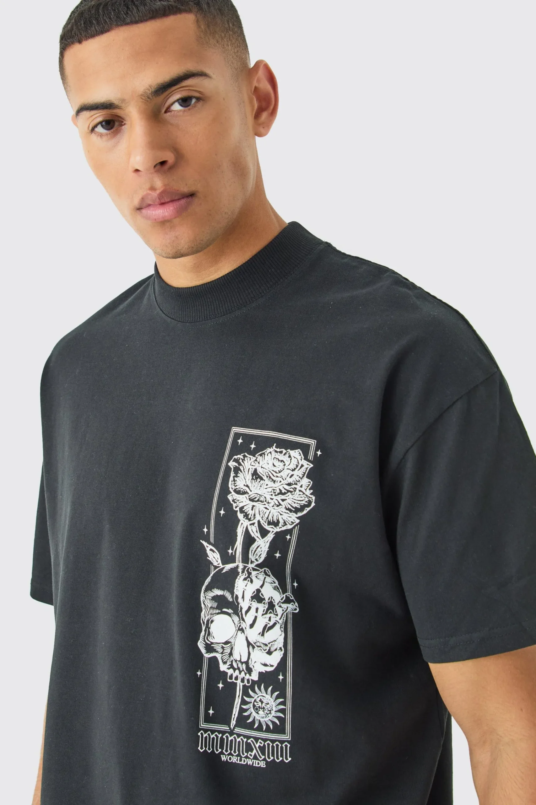 Oversized Floral Skull Stencil Print T-shirt | UK^boohooMAN Hot