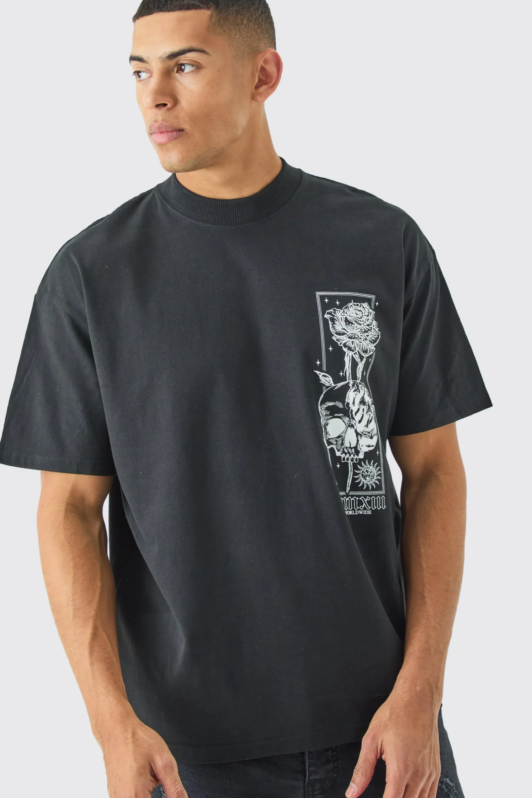 Oversized Floral Skull Stencil Print T-shirt | UK^boohooMAN Hot