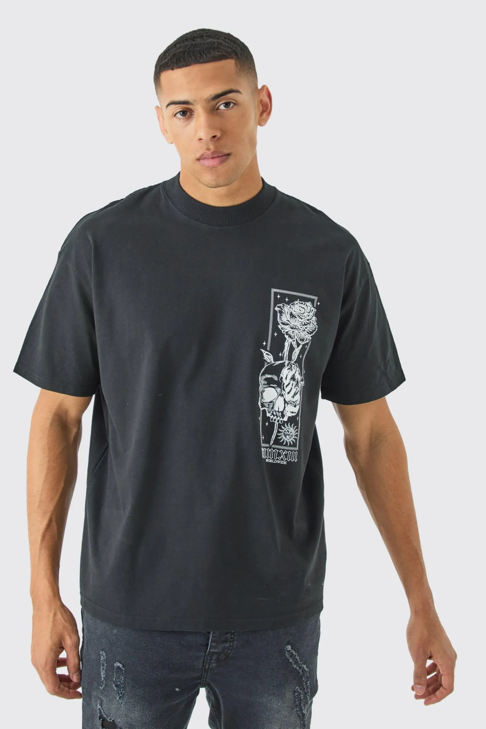 Oversized Floral Skull Stencil Print T-shirt | UK^boohooMAN Hot