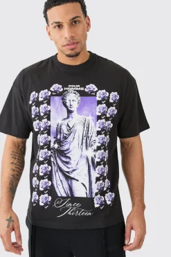 Oversized Floral Statue Graphic T-shirt | UK^boohooMAN Online
