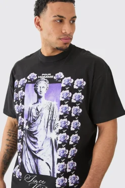 Oversized Floral Statue Graphic T-shirt | UK^boohooMAN Online