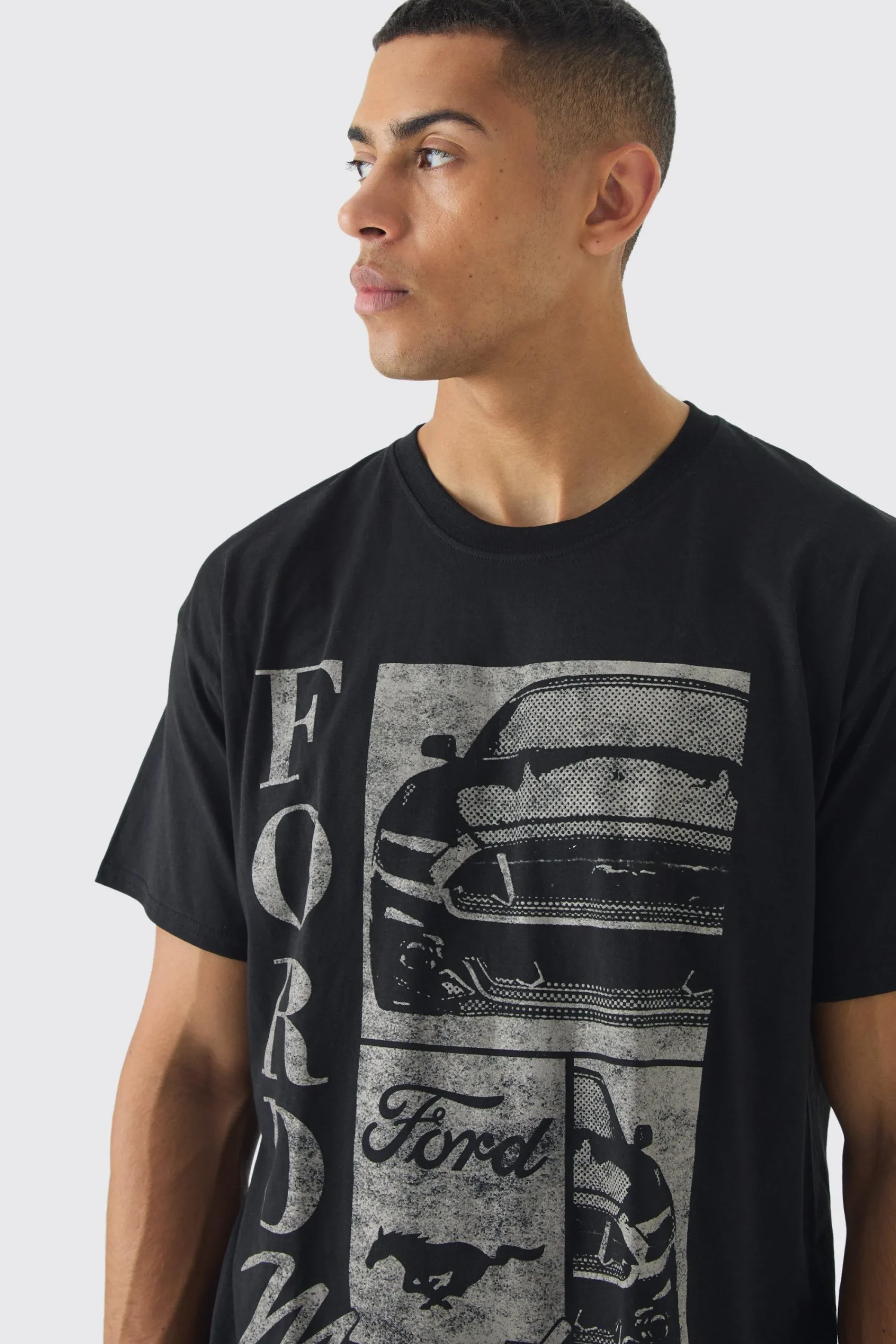 Oversized Ford Mustang License Print T-shirt | UK^boohooMAN Hot