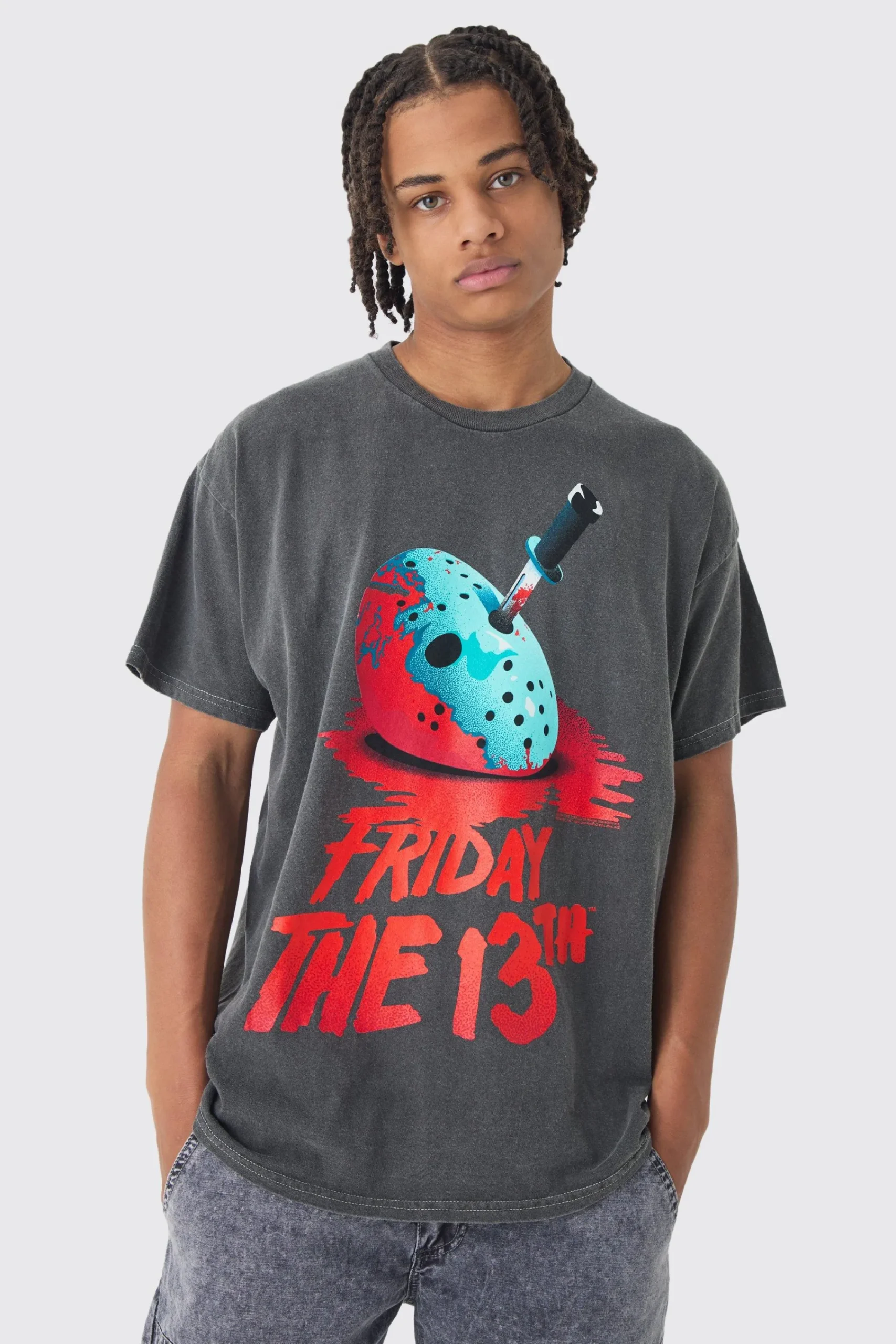 Oversized Friday 13th Wash License Print T-Shirt | UK^boohooMAN