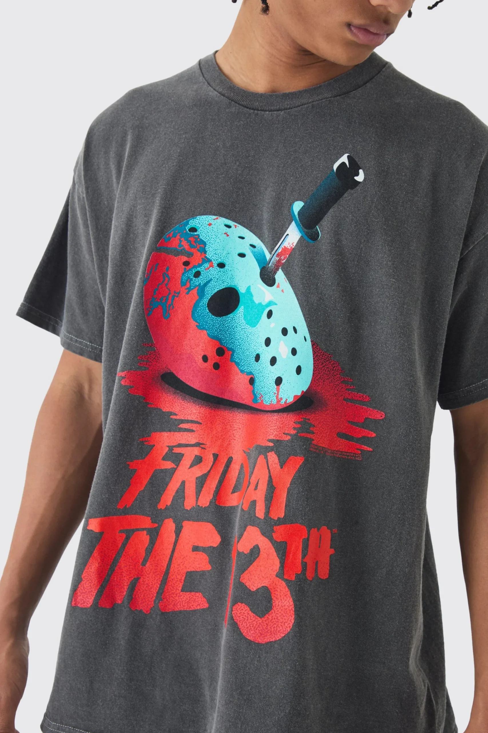 Oversized Friday 13th Wash License Print T-Shirt | UK^boohooMAN