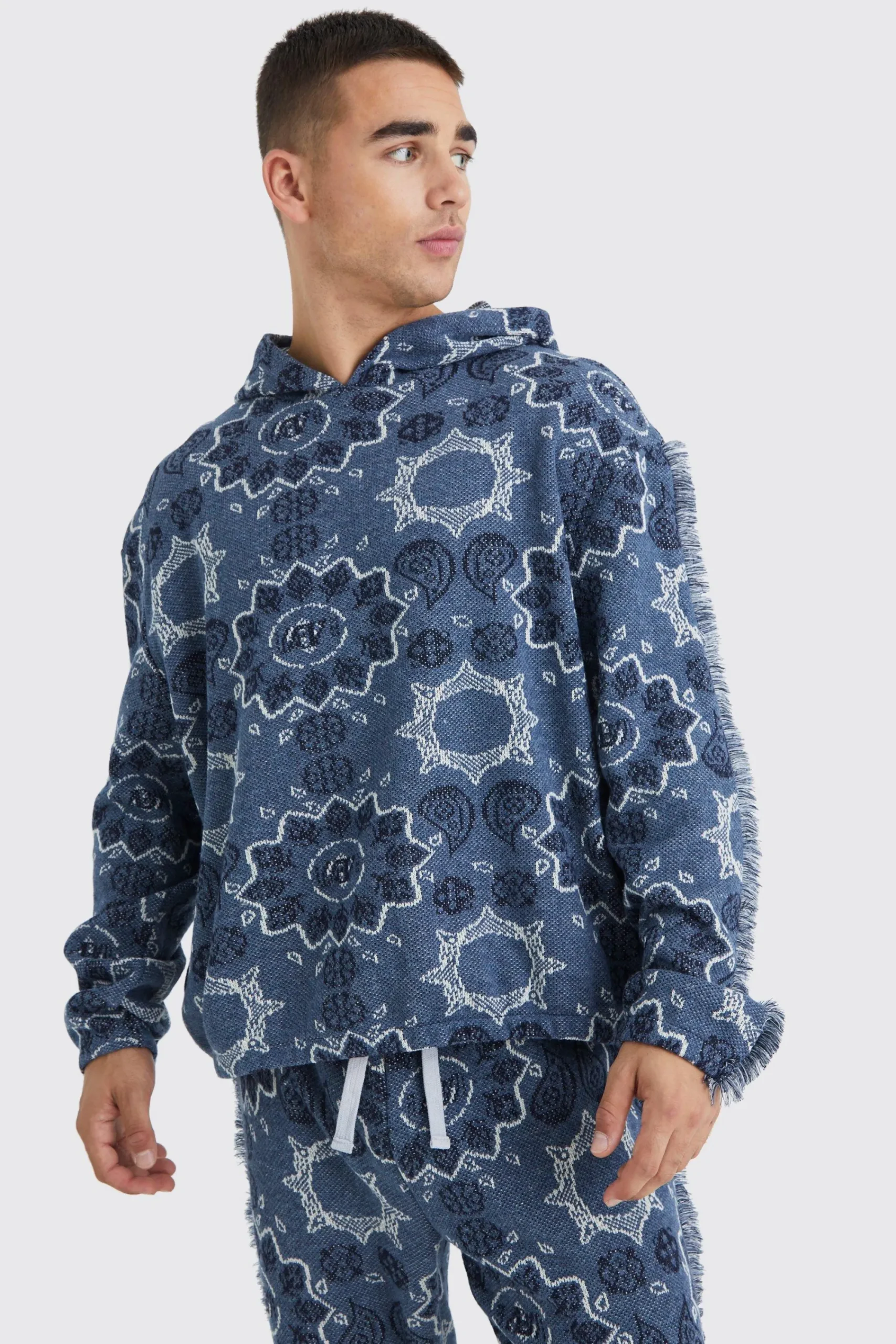 boohooMAN Oversized Fringed Heavyweight Jacquard Tapestry Hoodie | UK| Hoodies & Sweatshirts