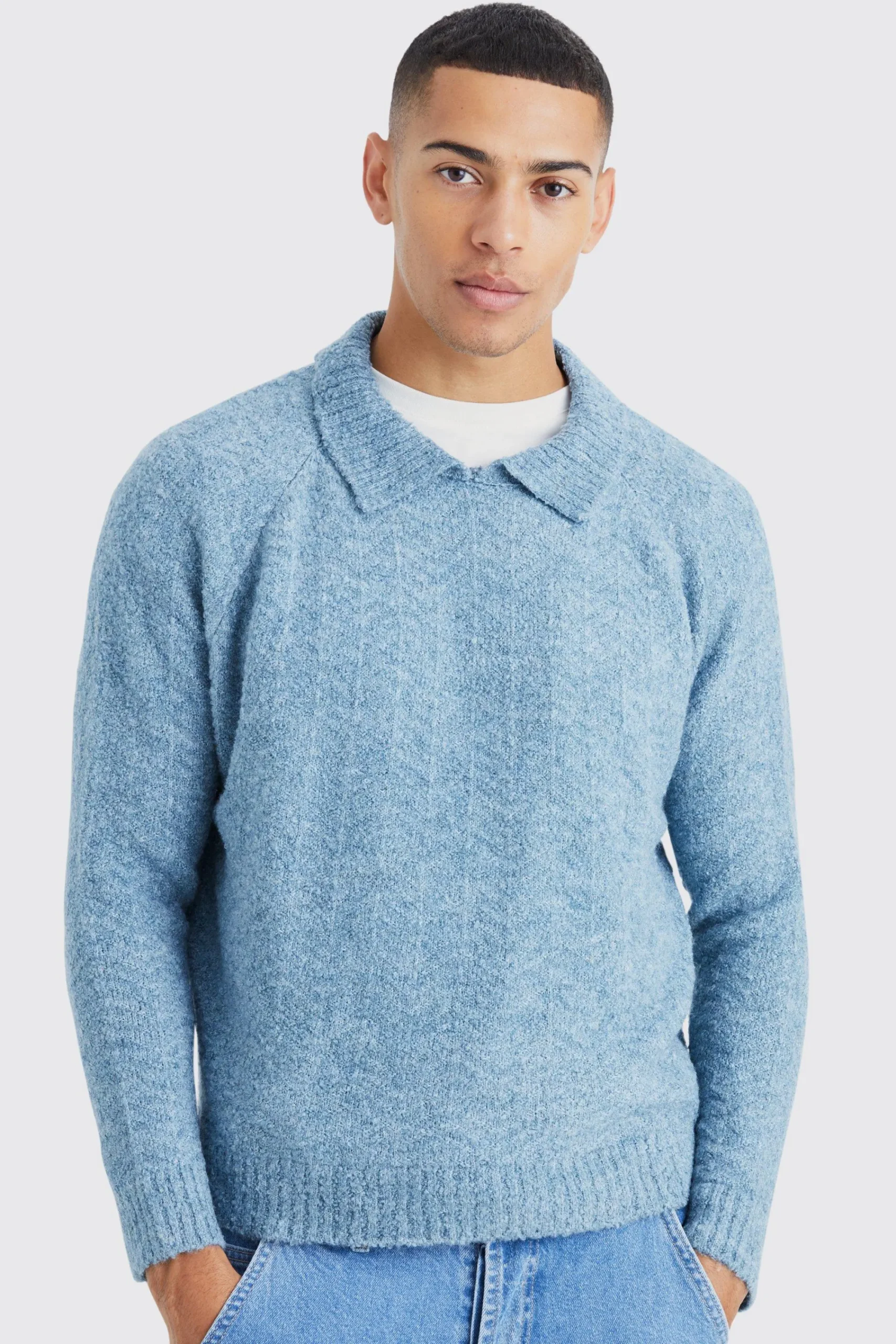 boohooMAN Oversized Funnel Neck Herringbone Knit Jumper | UK| Knitwear