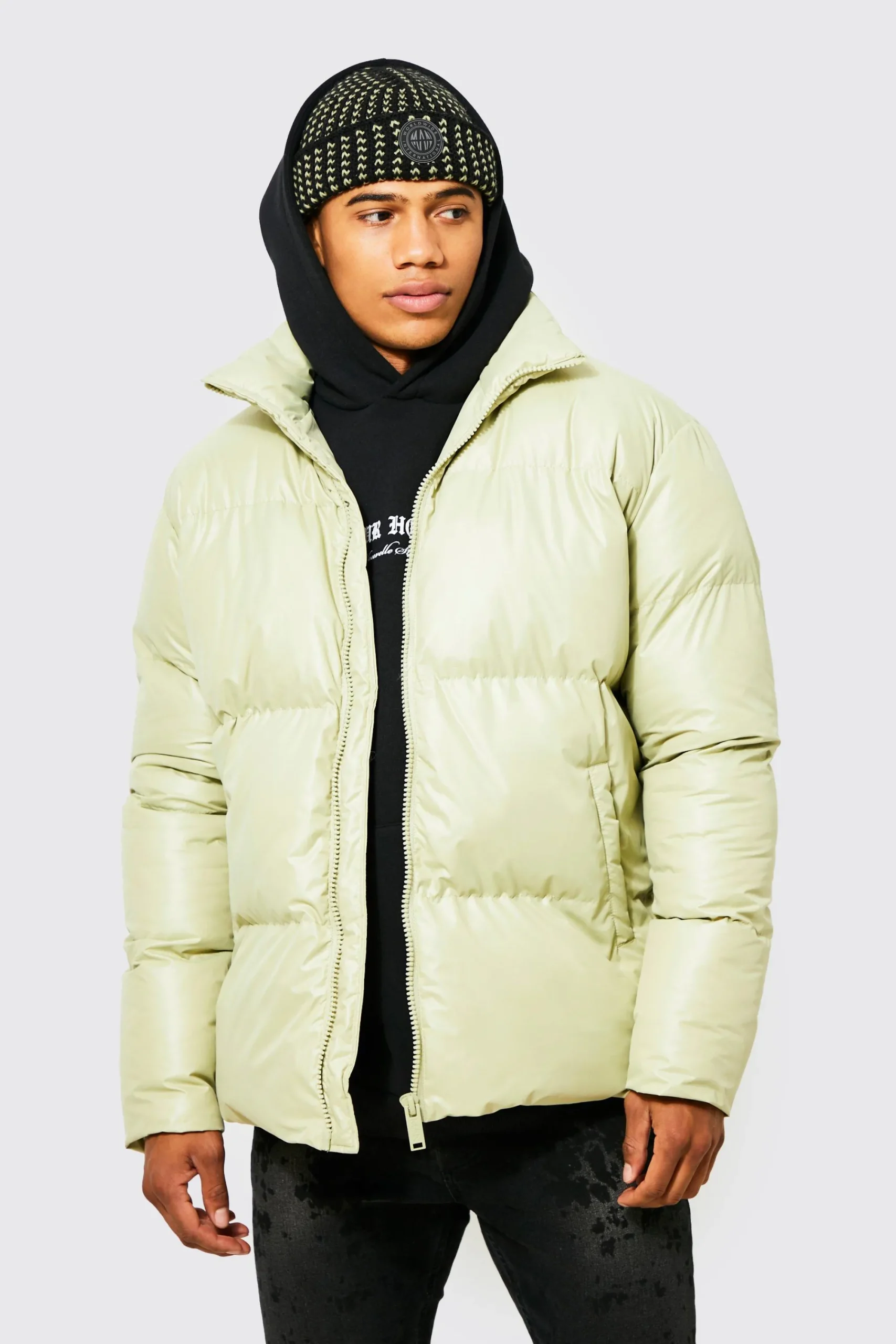 boohooMAN Oversized Funnel Neck Mid Puffer | UK| Coats & Jackets