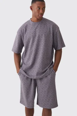 boohooMAN Oversized Geo Jacquard T-shirt & Short Set | UK| Sets & Co-Ords|Tracksuits