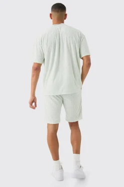 boohooMAN Oversized Geo Towelling Jacquard T-shirt & Shorts Set | UK| Sets & Co-Ords|Tracksuits