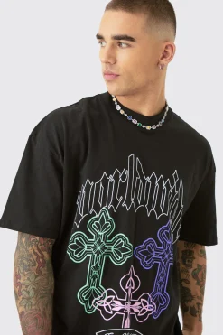Oversized Gothic Cross Print T-shirt | UK^boohooMAN Clearance