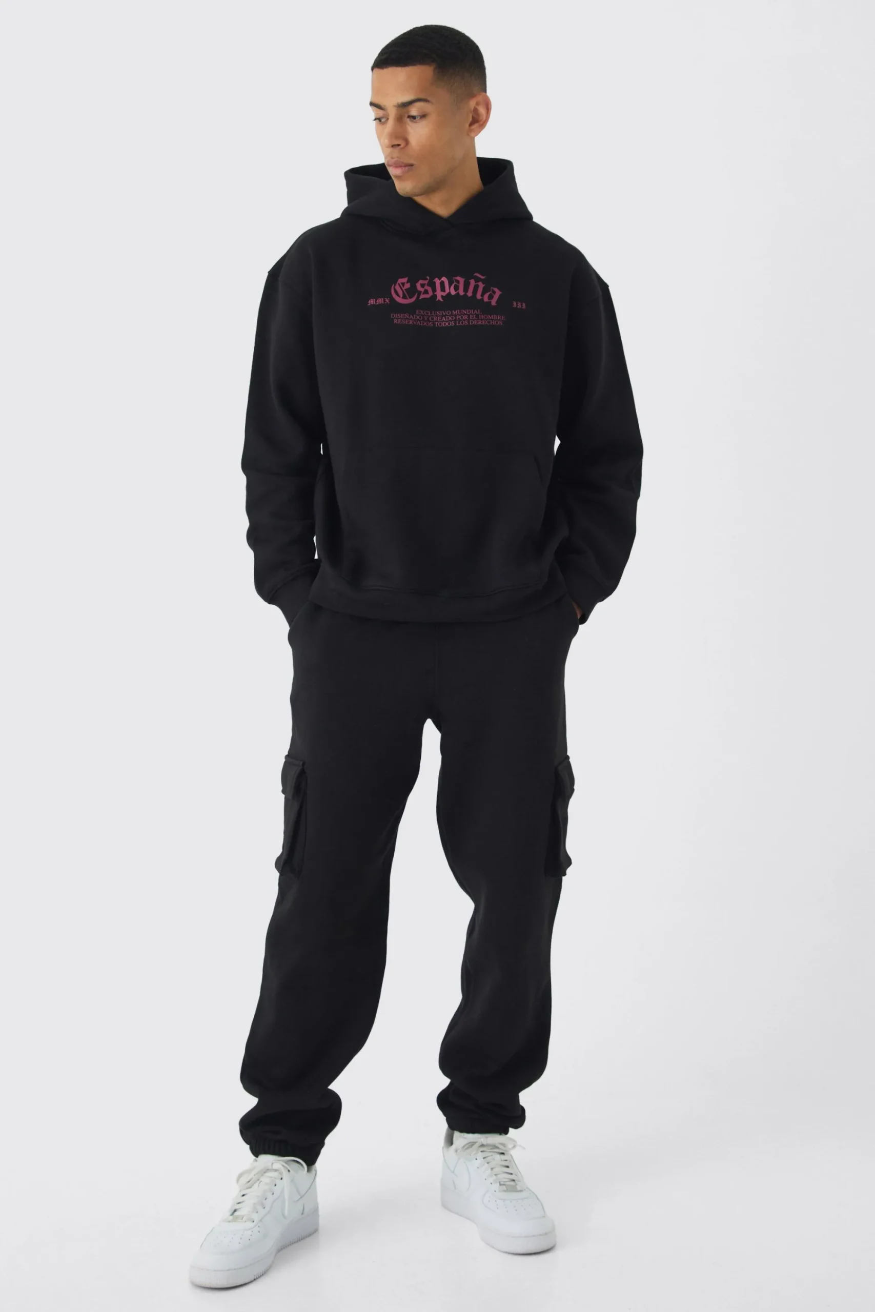 boohooMAN Oversized Gothic Embroidered Cargo & Hoodie Tracksuit | UK| Tracksuits|Hoodies & Sweatshirts